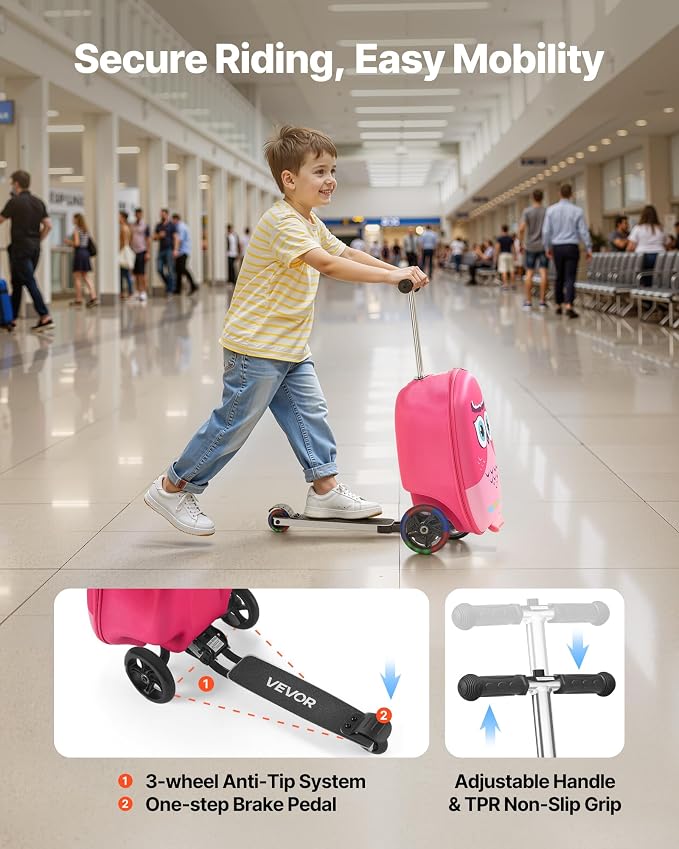 VEVOR Ride-on Luggage, 20 L Capacity, 20 Inches Kids Scooter Suitcase - Image 3
