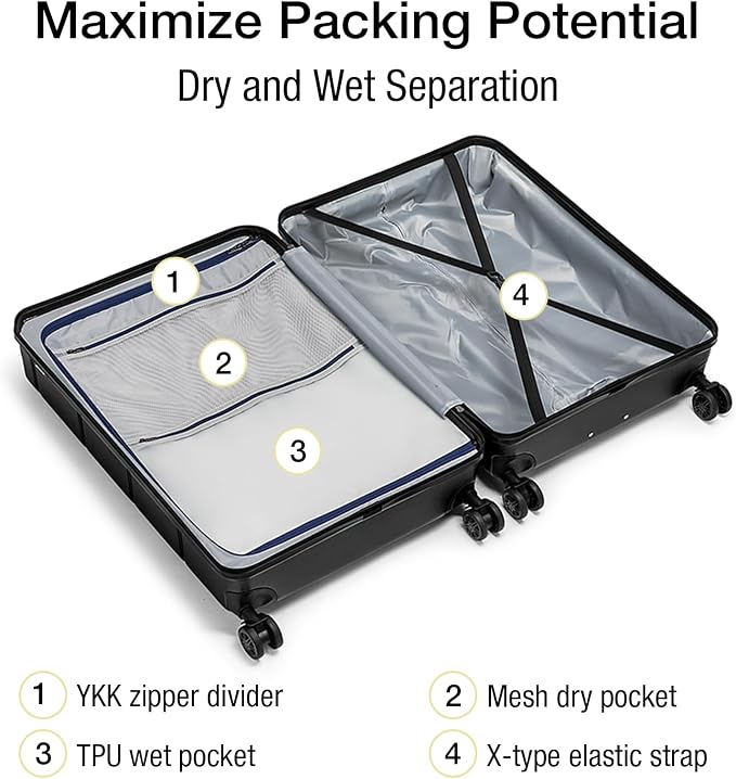 KYME Luggage Sets 3 Piece Hardshell 22in/26in/30in Suitcases - Image 3