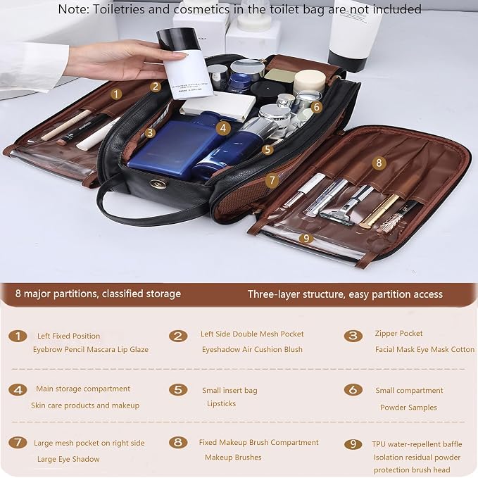 Travel Toiletry bag for men PU Triple-layer Double Zipper Toiletry Bags - Image 4