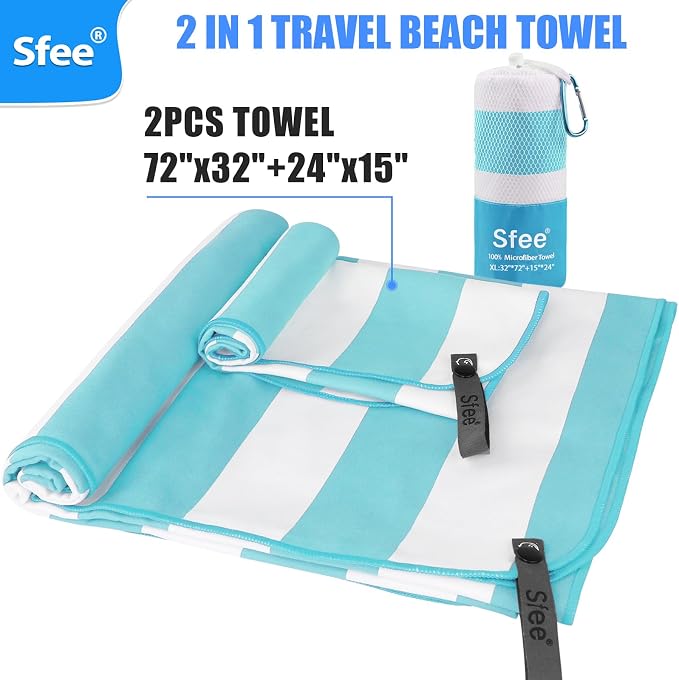Sfee 2 in 1 Microfiber Oversized Beach Towel, Quick Dry Towel Travel Towel - Image 7