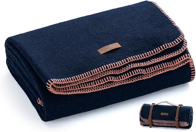 100% Wool Blanket, Military Wool Blanket, Sporting Events, Survival Kits，Navy by EmbraceCozyWarmthandUltimateComfort