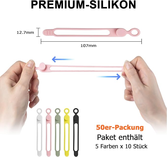 Nearockle 50Pcs Silicone Cable Ties Cord Organizer - Image 2