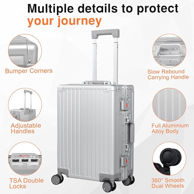 All Aluminum Carry On Luggage 22x14x9 Airline Approved，Hard Shell Carry On - Image 3