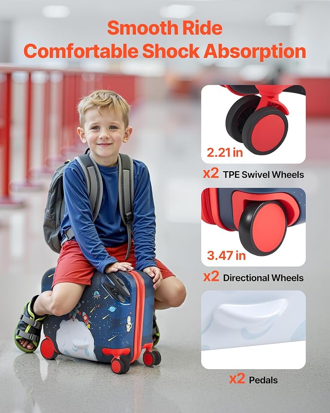 VEVOR Ride-on Luggage, 26 L Capacity, 18 Inches Tow Along Toddler Carry on - Image 4
