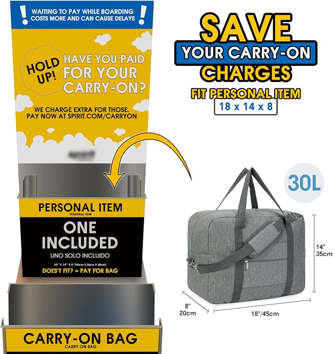 For Spirit Airlines Personal Item Bag 18x14x8 Foldable Travel Duffel Bag Tote - Image 2