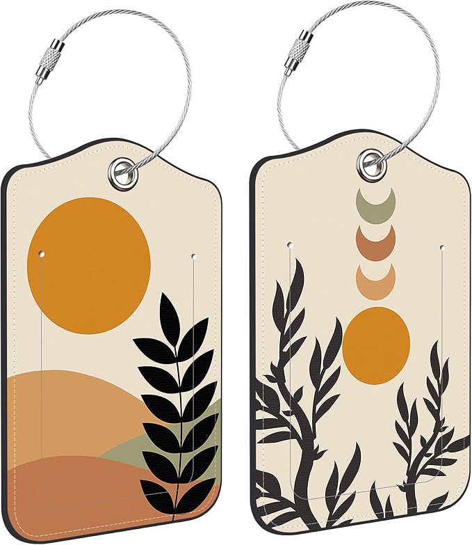 2 PCS Leather Luggage Tags for Suitcase Abstract Botanical Painting Travel by Unknown