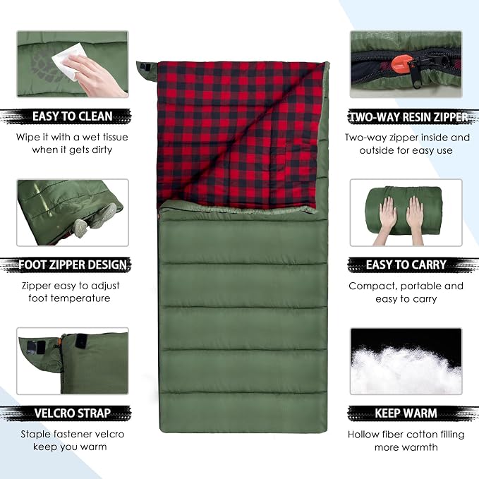 0 Degree Sleeping Bag Cotton Flannel Winter Cold Weather - Image 4
