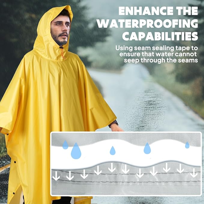 ANYOO Hooded Rain Poncho for Adults Waterproof Lightweight Rain Coat for Men - Image 5