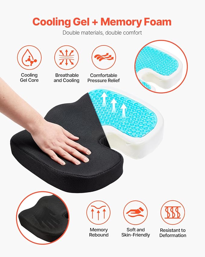 VEVOR Seat Cushion, Cooling Gel + Memory Foam Seat Cushion, Pressure-Relief - Image 4
