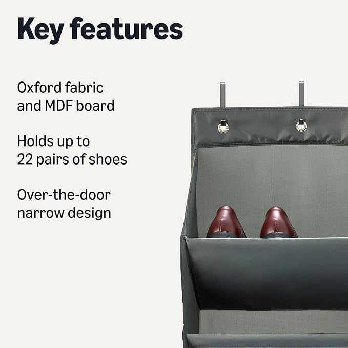 Amazon Basics 8 Tier Over the Door Shoe Organizer, Dark Grey - Image 2