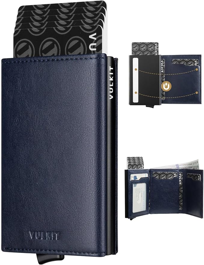 VULKIT Pop up Card Wallet Minimalist Cash Wallets RFID Blocking Leather Smart by VULKIT