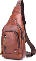 BULLCAPTAIN Leather Sling Bag Mens Chest Bag Casual Shoulder Crossbody Bags by BULLCAPTAIN