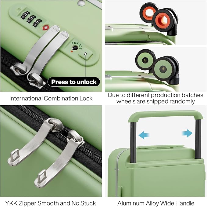 mixi Carry On Luggage Wide Handle Luxury Design Rolling Travel Suitcase PC - Image 4
