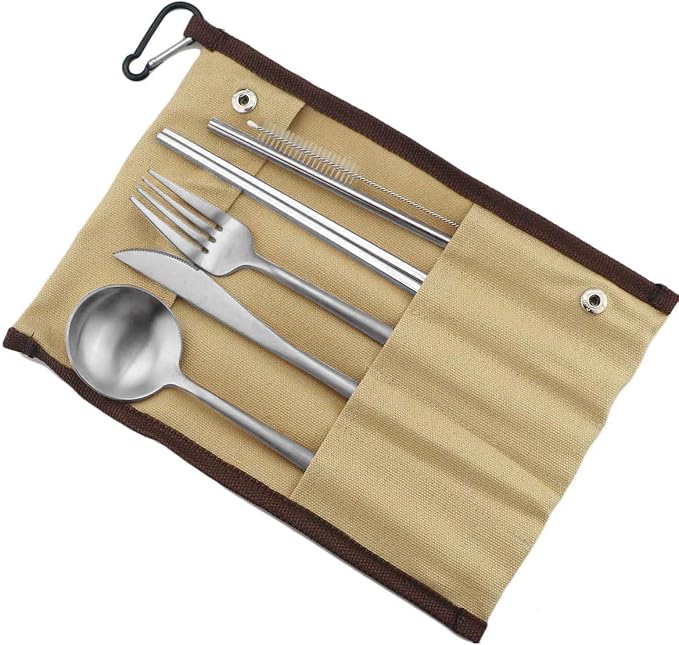 Gugrida Reusable Travel Utensils, 7 Pieces Portable 18/10 Stainless Steel - Image 2
