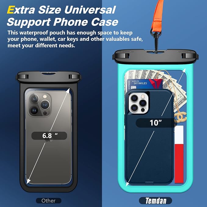 Temdan 2 Pcs Waterproof Phone Pouch, Universal IPX8 Waterproof Cell Phone Case - Image 2