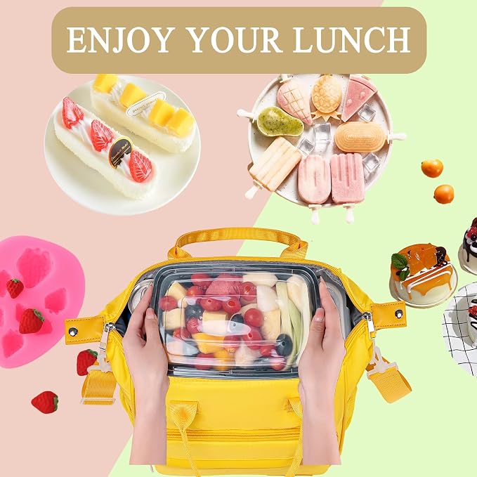 TuErCao Yellow Lunch Box for Women Insulated Lunch Bag for Young Ladies Lunch - Image 4