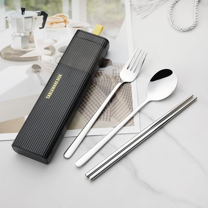 DEVICO Travel Utensils with Case, 18/8 Stainless Steel Reusable Silverware Set - Image 4