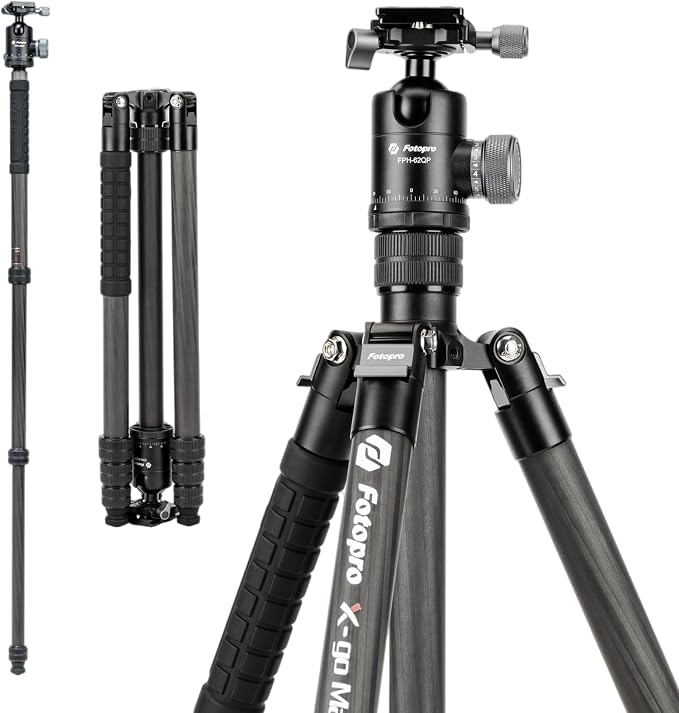 Fotopro 68" Carbon Fiber Travel Tripod, Heavy Duty Camera Tripod by Fotopro