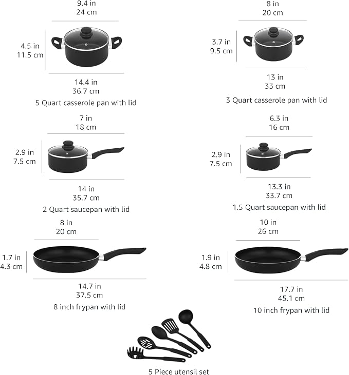 Amazon Basics Non Stick Kitchen Cookware 15-Piece Set, Non-Induction, Includes - Image 4