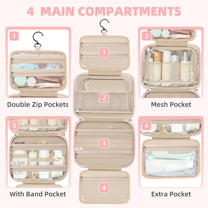 BAGAIL Hanging Toiletry Bag for Women Water-resistant Cosmetic Bag Large - Image 6