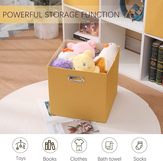 Cube Storage Bins 13×13x13 Inch, 4 Pack Collapsible Linen Fabric Storage Cubes - Image 5