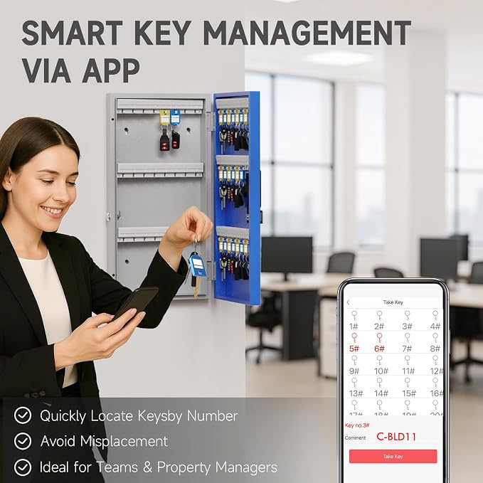 WeHere 48 Key Lock Box Wall Mount, APP Bluetooth/OTP/Wi-Fi Remote/Fixed - Image 7