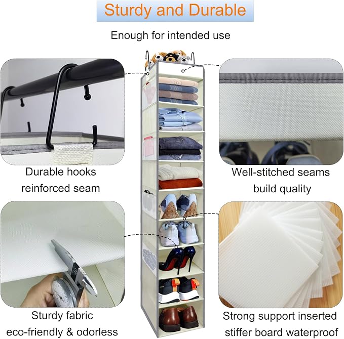 Large-Sized Hanging Shoe Organizer 10-Shelf, Sturdy Hanging Closet Organizer - Image 4