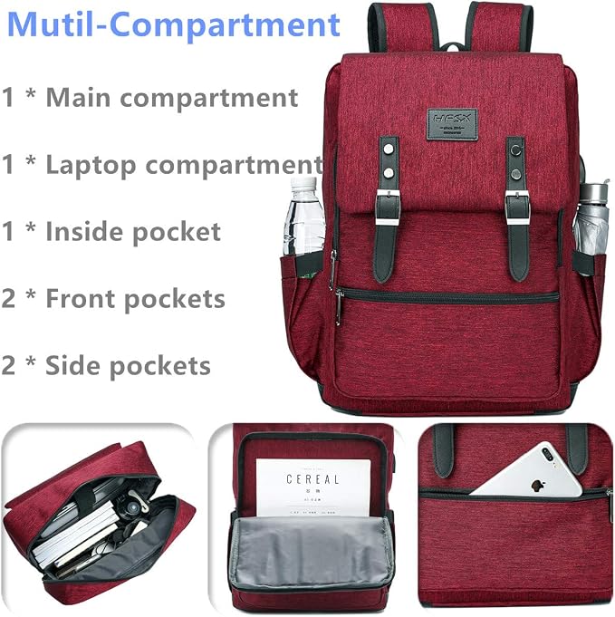 HFSX Vintage Backpack Anti Theft Laptop Backpack Men Women Business Travel - Image 5