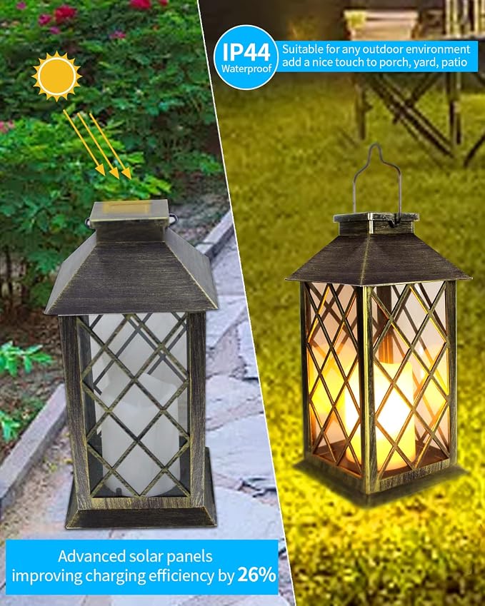 SHYMERY Solar Lantern, Outdoor Garden Hanging Lanterns, 2 Pack 14 Inch Lasts 3X - Image 5