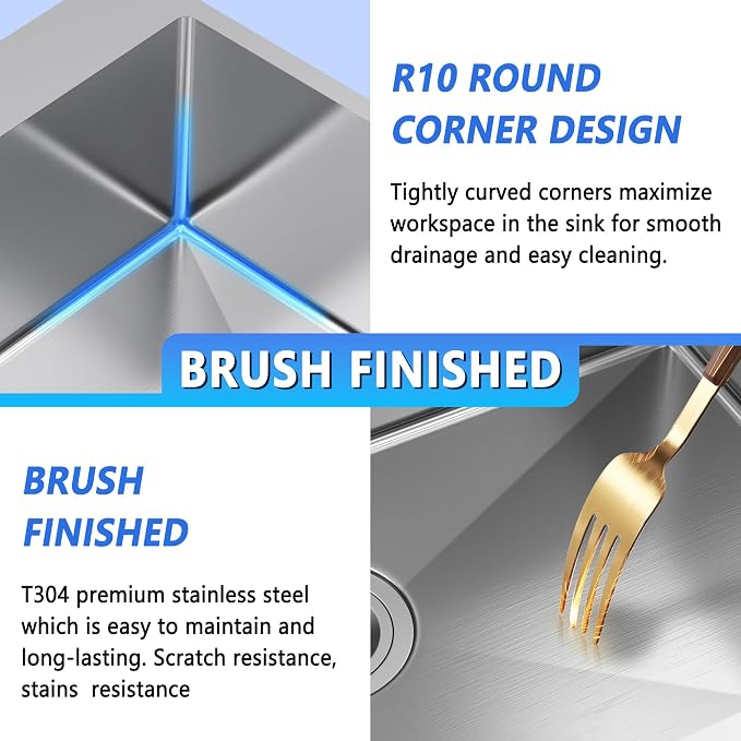 25x22 Inch Drop In Kitchen Sink, 25 Inch Kitchen Sink Top Mount 18 Gauge 304 - Image 3