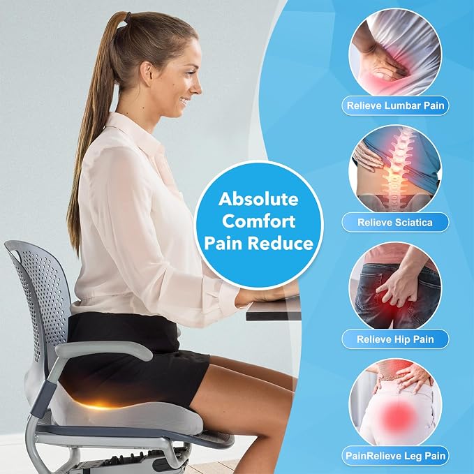 Seat Cushion, Office Chair Memory Cushion, Ergonomic Design, Relieve Sciatica - Image 3