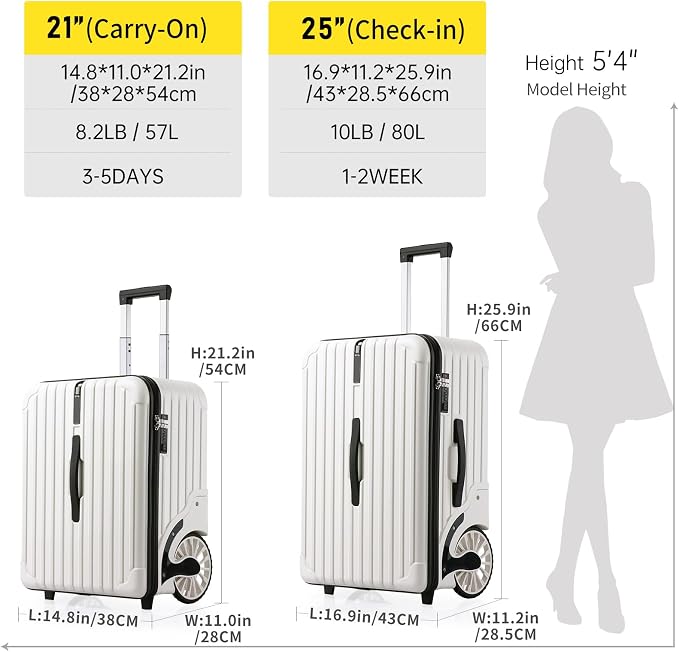 Extra Large Wheels Carry On Luggage Hard Shell Suitcase Top Opening Hardside - Image 6