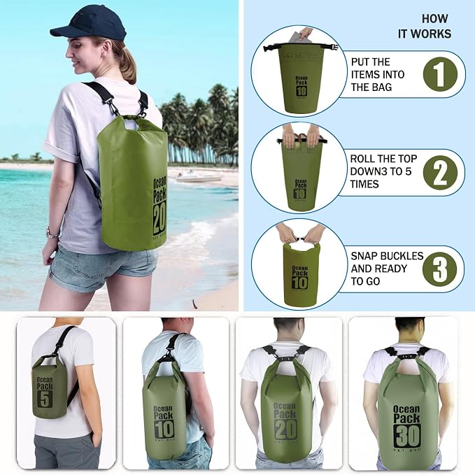 Dry Bag Waterproof Backpack 5L/10L/20L/30L Roll Top Waterproof Bag, Floating - Image 3