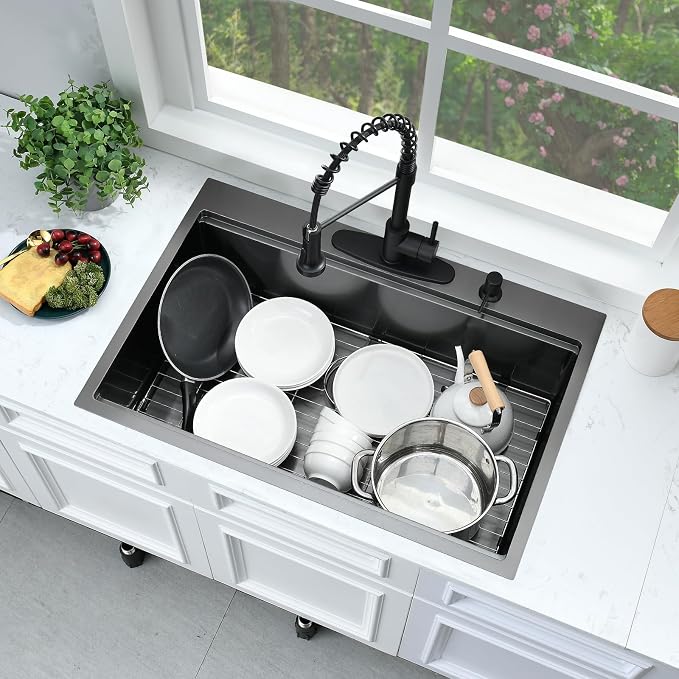33 Inch Black Drop In Kitchen Sink Workstation-Bokaiya 33x22 Black Stainless - Image 4