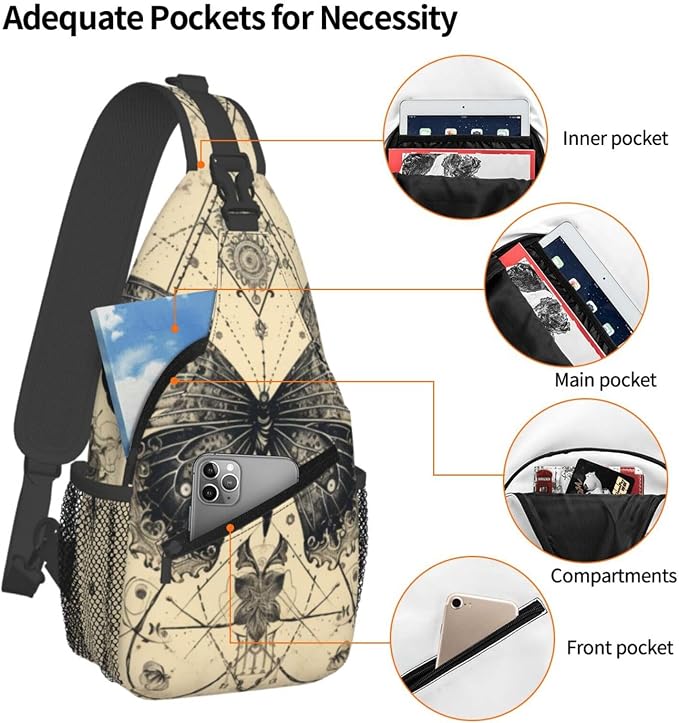 SUPLUCHOM Sling Bag Butterfly Goth Vintage Tarot Hiking Daypack Crossbody - Image 4