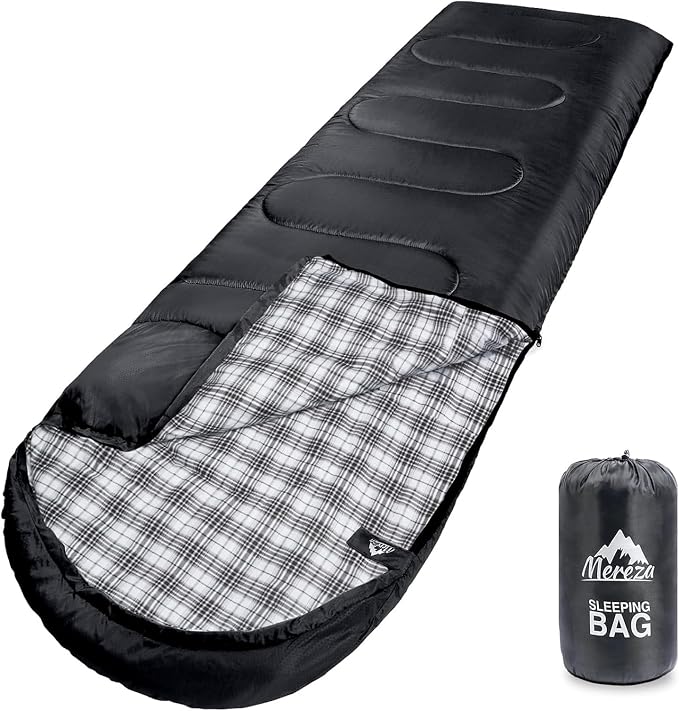 MEREZA Flannel Sleeping Bag for Adults XL, Large Wide Sleeping Bags for Camping by MEREZA