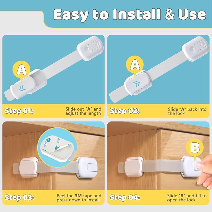 4our Kiddies 14 Pack Baby Proof Cabinet Latches, Childproof Drawer Latches - Image 4
