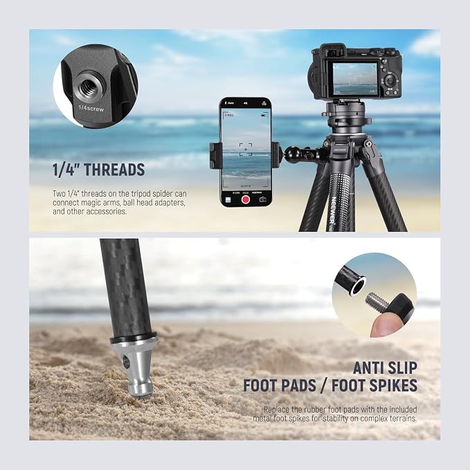 NEEWER LITETRIP LT32 Camera Travel Tripod, Carbon Fiber Portable Stand - Image 9