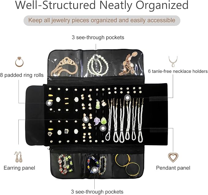 Velvet Travel Jewelry Case Roll Bag Organizer - Image 3