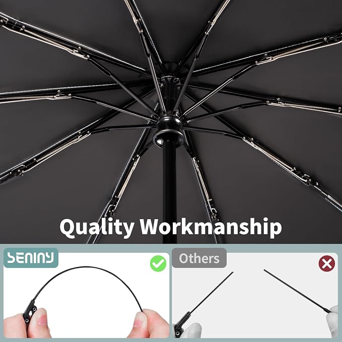 Seniny Windproof Travel Umbrella, Double Vented Canopy Large Umbrellas - Image 6