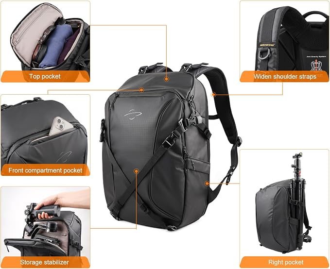 Besnfoto Camera Backpack for Photographer Expandable Waterproof Camera Bag for - Image 5