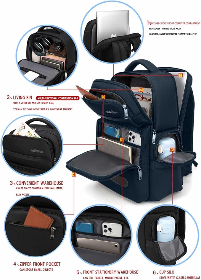 Multi-Functional Travel Laptop Backpack, Water-Resistant Large Capacity Bookbag - Image 5