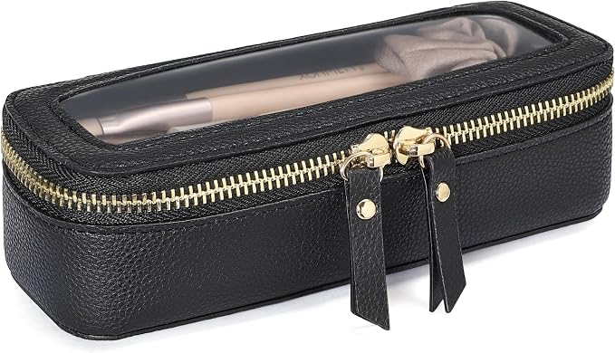 PACKISM Slim Clear Makeup Brush Bag, Pebbled Texture & Hard PU Leather Small by Packism