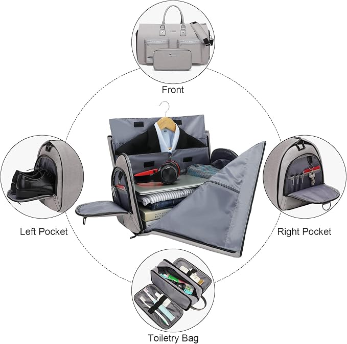 Convertible Garment Bag with Toiletry Bag, Modoker Carry on Garment Duffel Bag - Image 3
