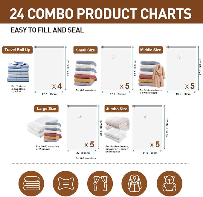 24 Pack Vacuum Storage Bags, Space Saver Bags - Image 4
