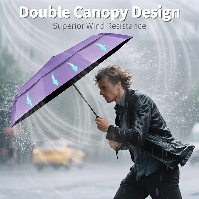 Seniny Windproof Travel Umbrella, Double Vented Canopy Large Umbrellas - Image 3