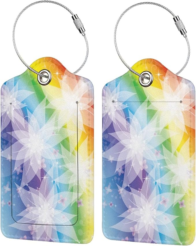 2 Pieces Rainbow Luggage Tags for Women Girls, Beautiful Leather Tags for by SNAPMADE