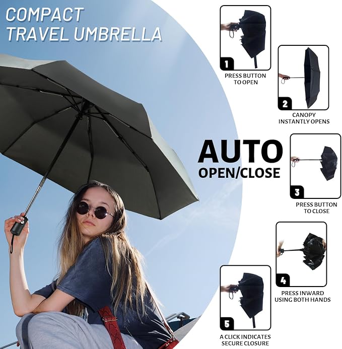 SY COMPACT Travel Umbrella Windproof Automatic Umbrellas Small Compact UV Sun - Image 5
