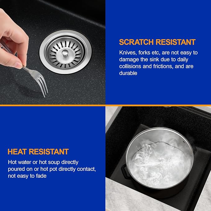 Dcolora 18 In. Wet Bar Sink Granite Composite Undermount Kitchen Sink Black - Image 5