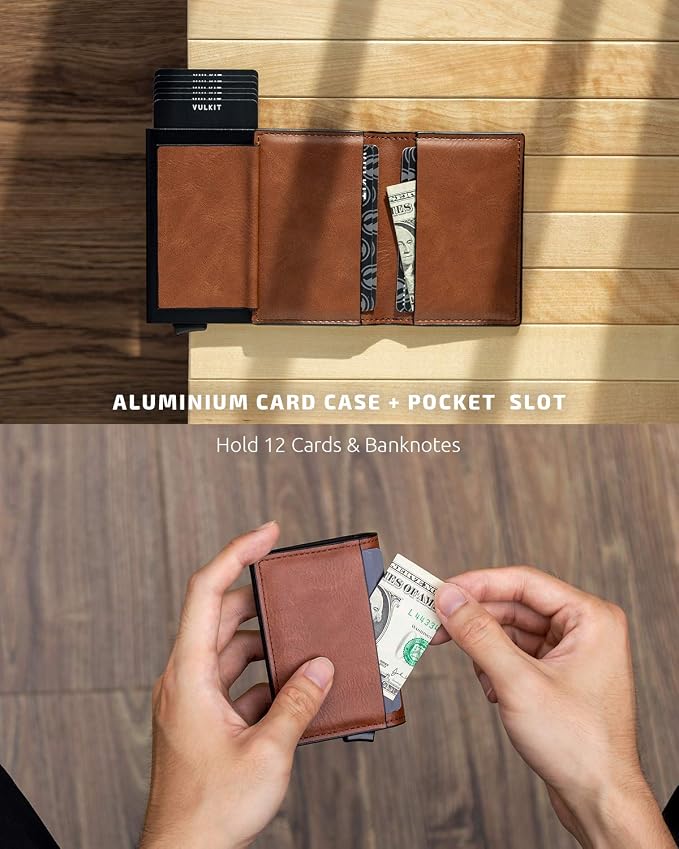 VULKIT Card Holder Pop Up Slim Wallet Leather RFID Blocking Card Case Up to 8 - Image 4